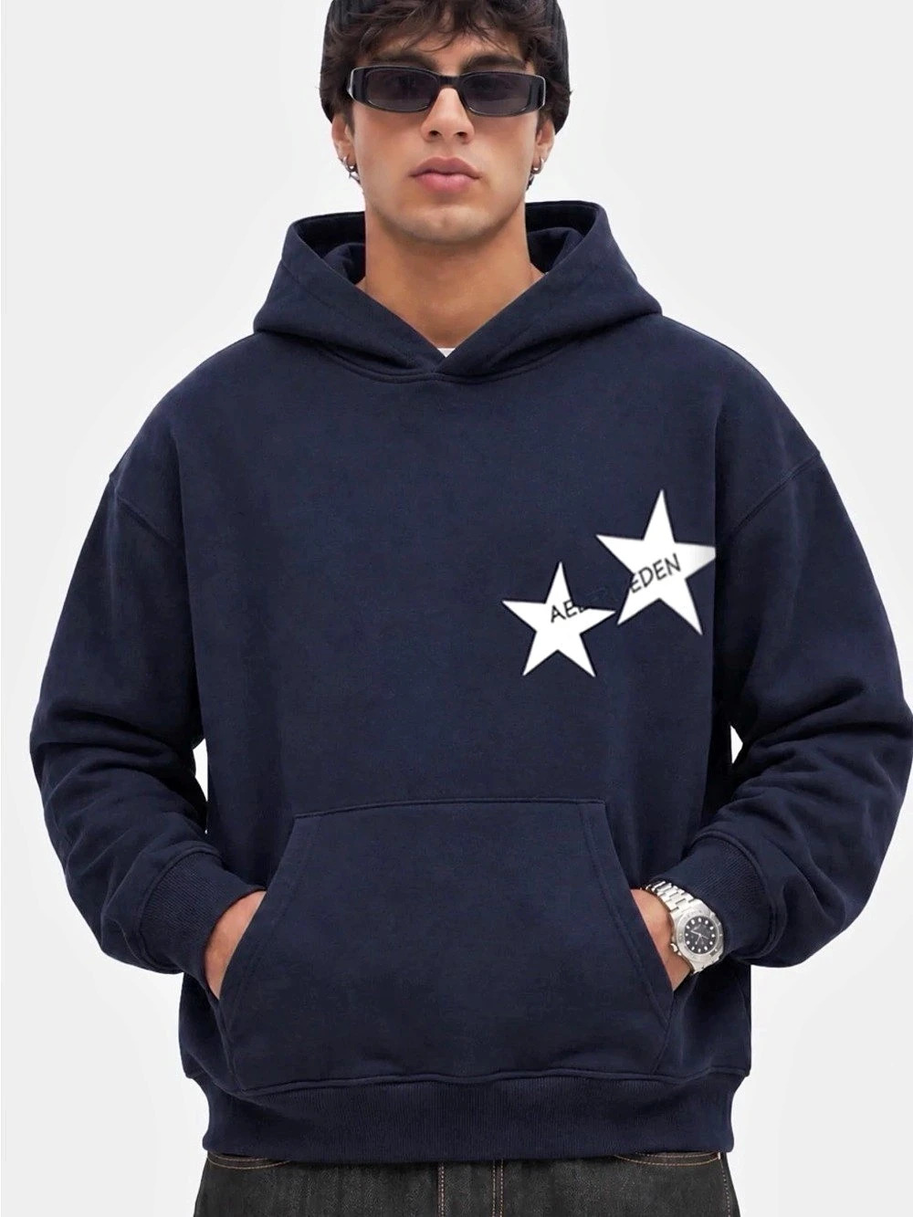 Aelfric Eden Star Graphic Hoodie Blue & White Small
